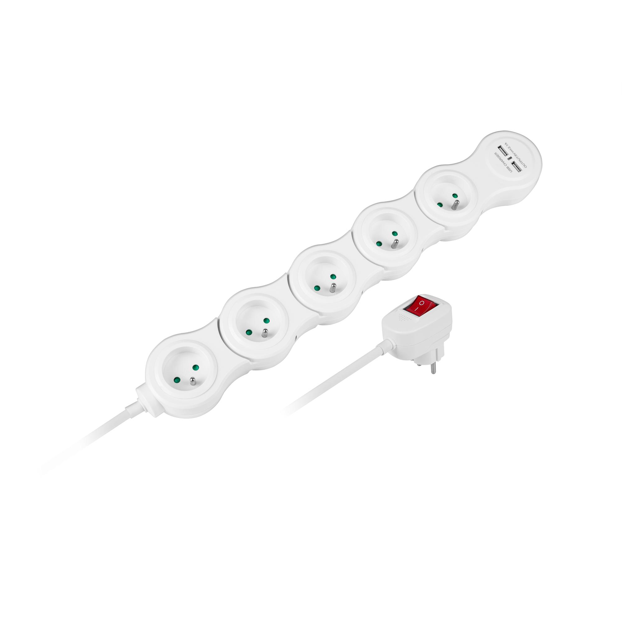 Snake foldable extension cord, power strip, 1.5 m, 5 sockets, 2xUSB, Rebel