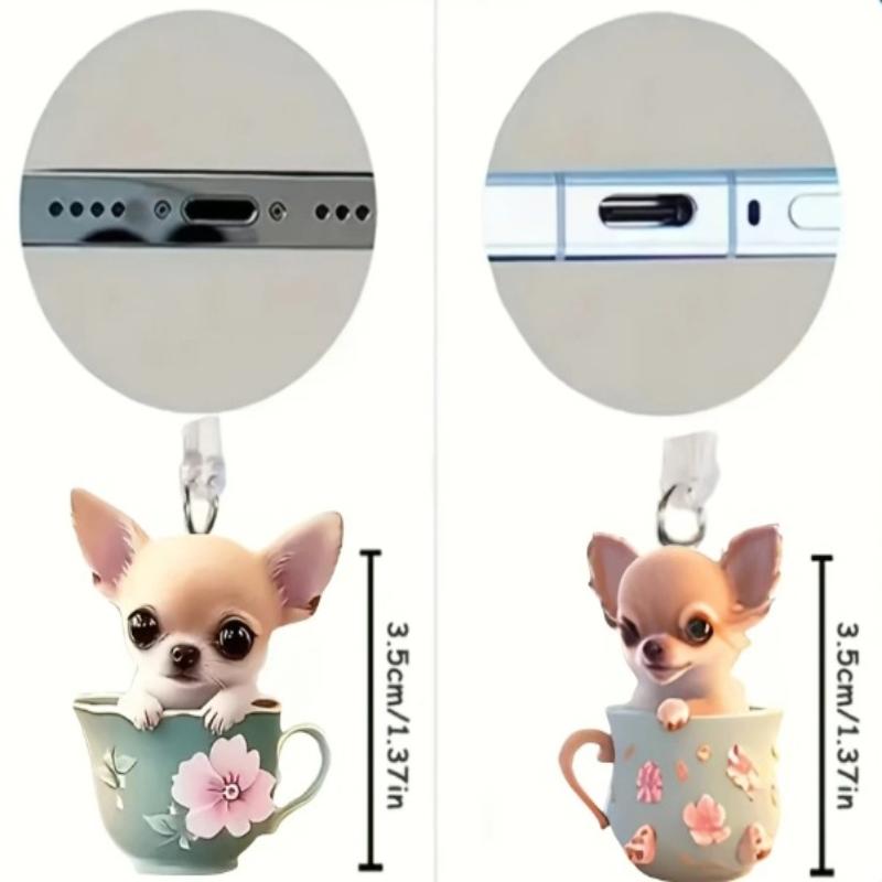 1/3 Stück Niedlicher Chihuahua Acryl Handy Staubschutzanhänger für iPhone, Samsung und Xiaomi