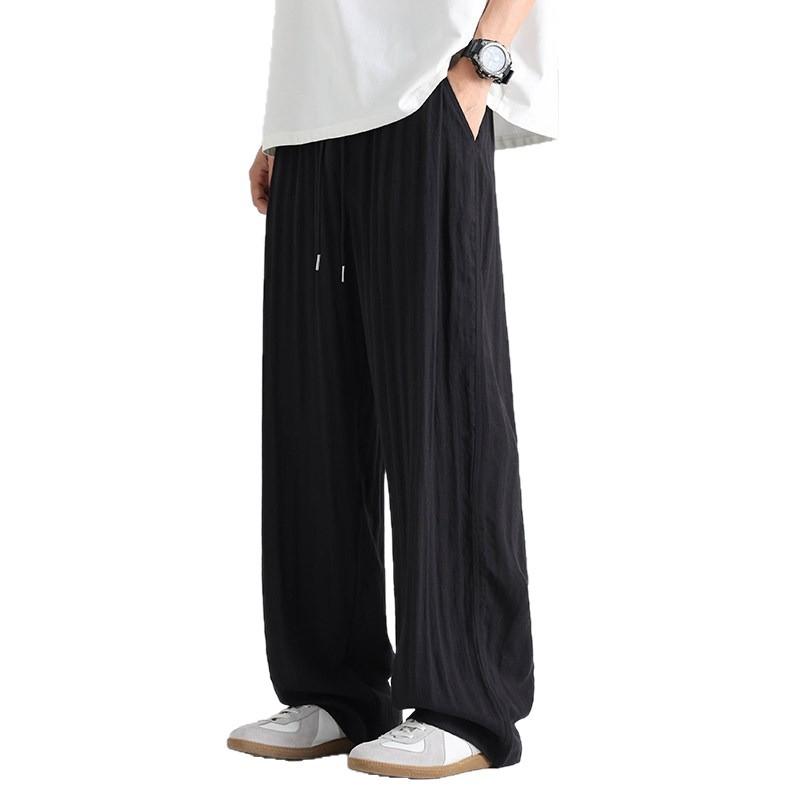 Pants Men's Summer Silk Linen Pants Men's Pants Lyocell Straight Pants Drop Wide Leg Pants Men's Casual Pants