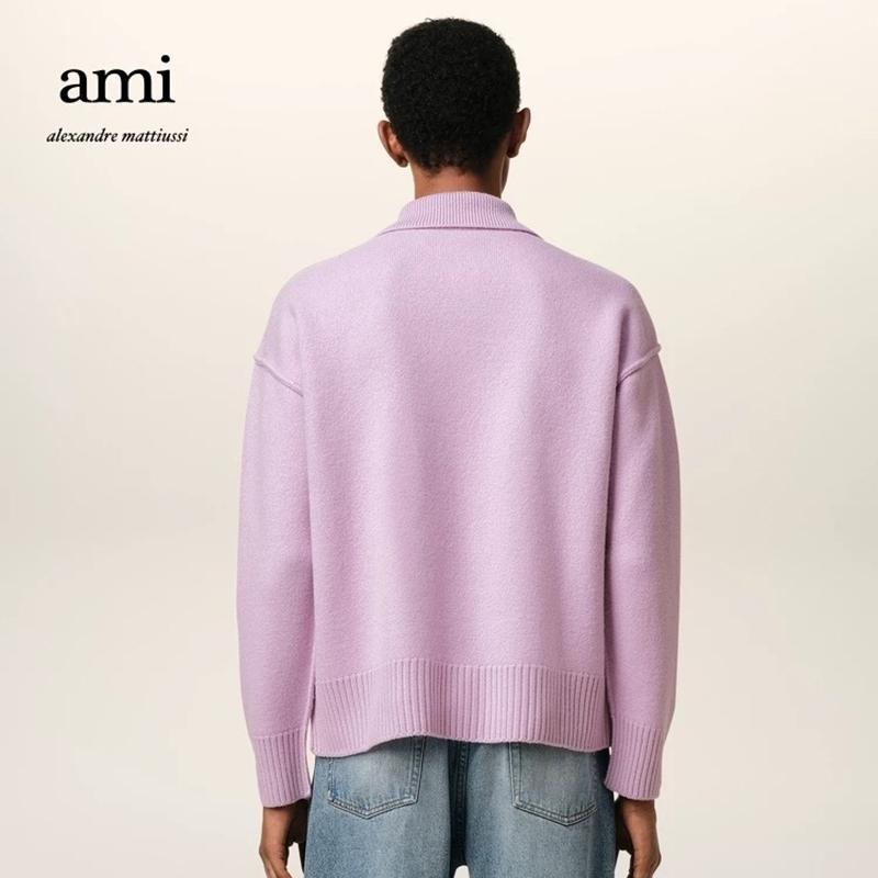AMI Vår og Høst Ny Kjærlighet Jacquard Ull Ami De Coeur Polokrage Hettegenser Genser