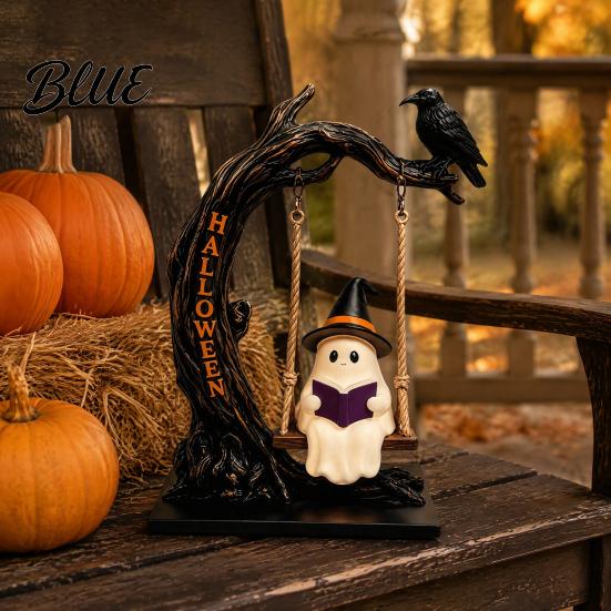 Halloween Home Decor Gifts Swinging Ghost on Tree Figurine Resin Swing Statue for Horror Fans Reading Ornament Indoor Outdoor Spooky Tabletop Yard