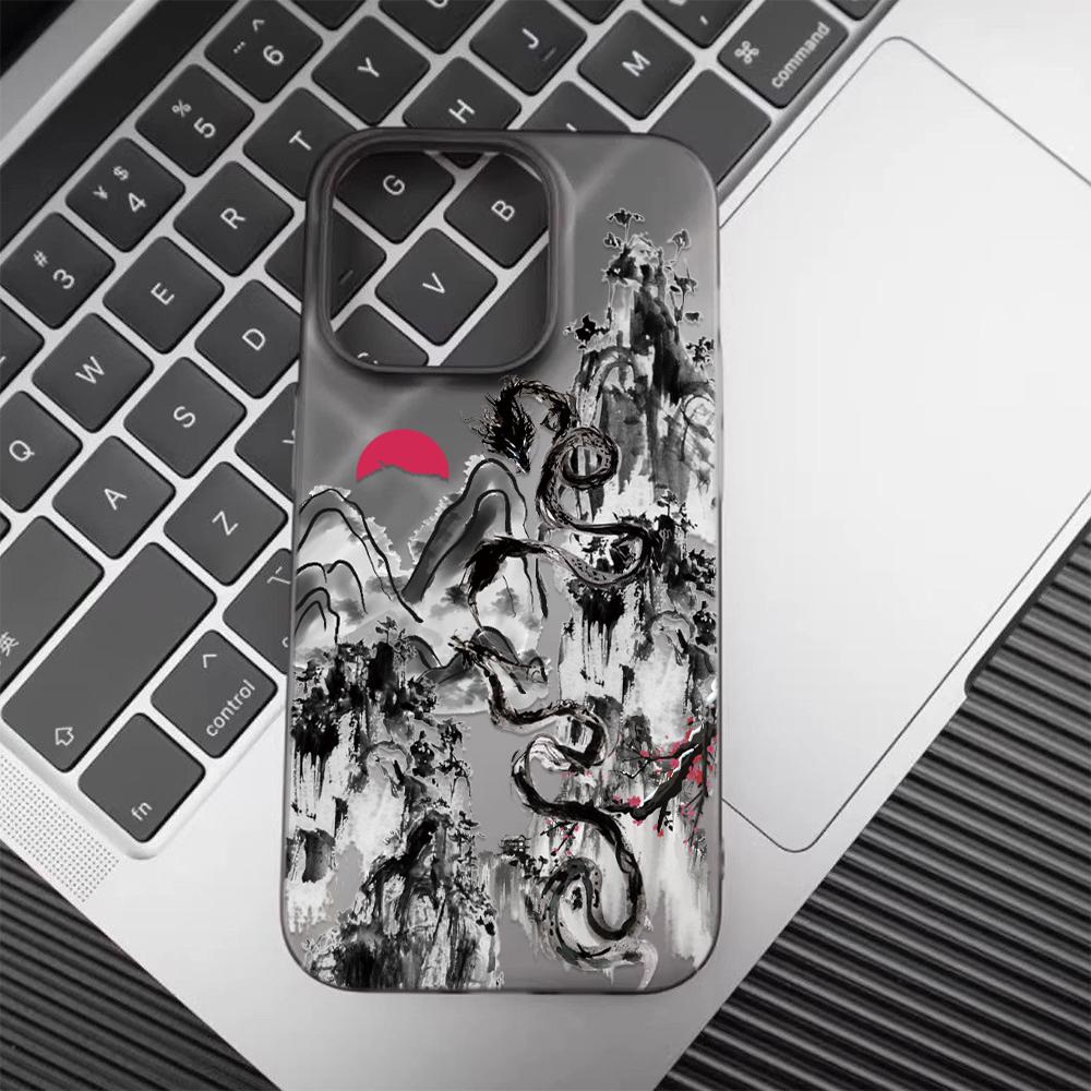 Elegante Inkt Draak Telefoonhoesje Helder Mat voor iPhone 17 16 15 14 Plus 13 12 11 Pro Max X XS Beschermende Krasbestendige Hoes