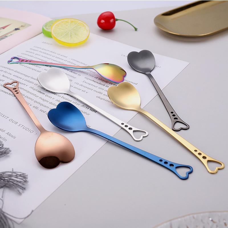 Heart Shaped Love Couple Spoon Creative Stainless Steel Coffee Tea Dessert Stiring Spoon Rainbow Gradient Spoon for Wedding Gift