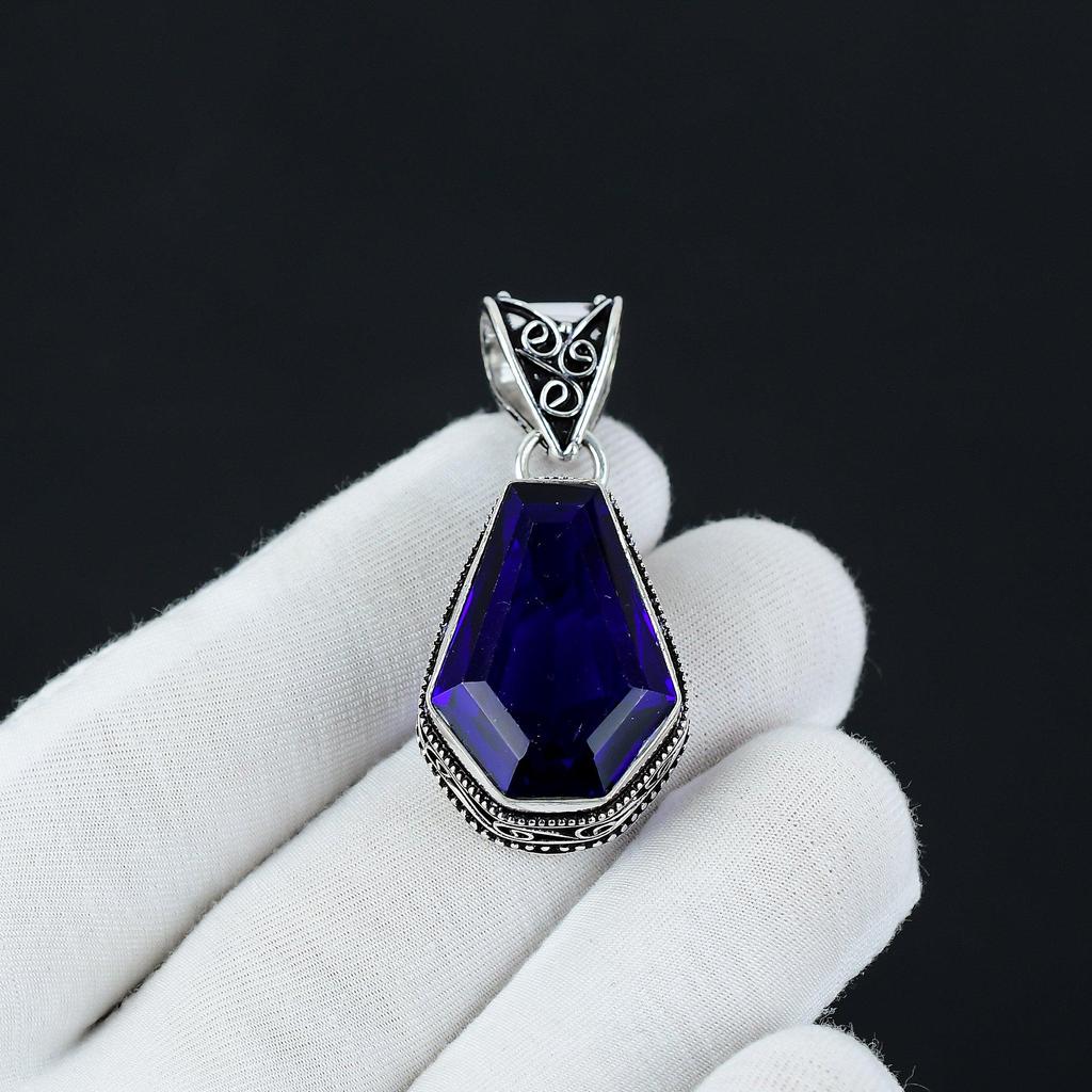 Kistformad Blå Safir Hänge, 925 Sterling Silver Hänge, Handgjort Hänge, Kistformade Ädelstenssmycken, Silver Smycken För Kvinnor Gåva