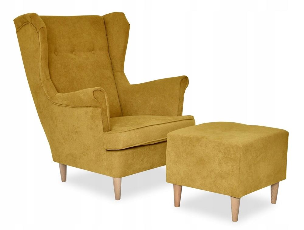 Fotel uszak ARI skandynawski Family Meble, wygodny Stylowy żółty Welur