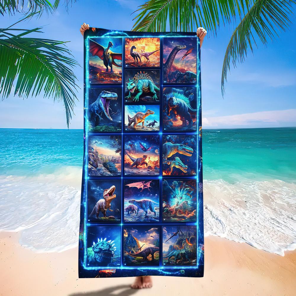 Asciugamano da Spiaggia Cartone Animato Piccolo Dinosauro Europeo e Americano Fabbrica di Stampa Digitale Asciugamano da Bagno Stampa Giocattoli Microfibra Bambini