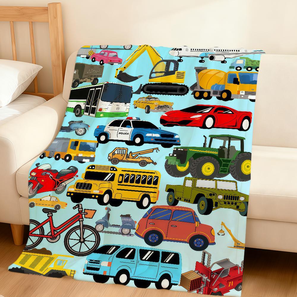 Samochodzik kreskówka ciężarówka koparka wyścigowy Flanelowy miękki ciepły pluszowy koc sofa salon zwierzę dom sypialnia prezent dom Samochód przenośny