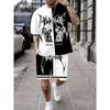 Summer Fashion Men's Letter Print Breathable Round Neck T-shirt Shorts Set Outdoor Urban Street Casual Plus Size Tees Top Women Clothing