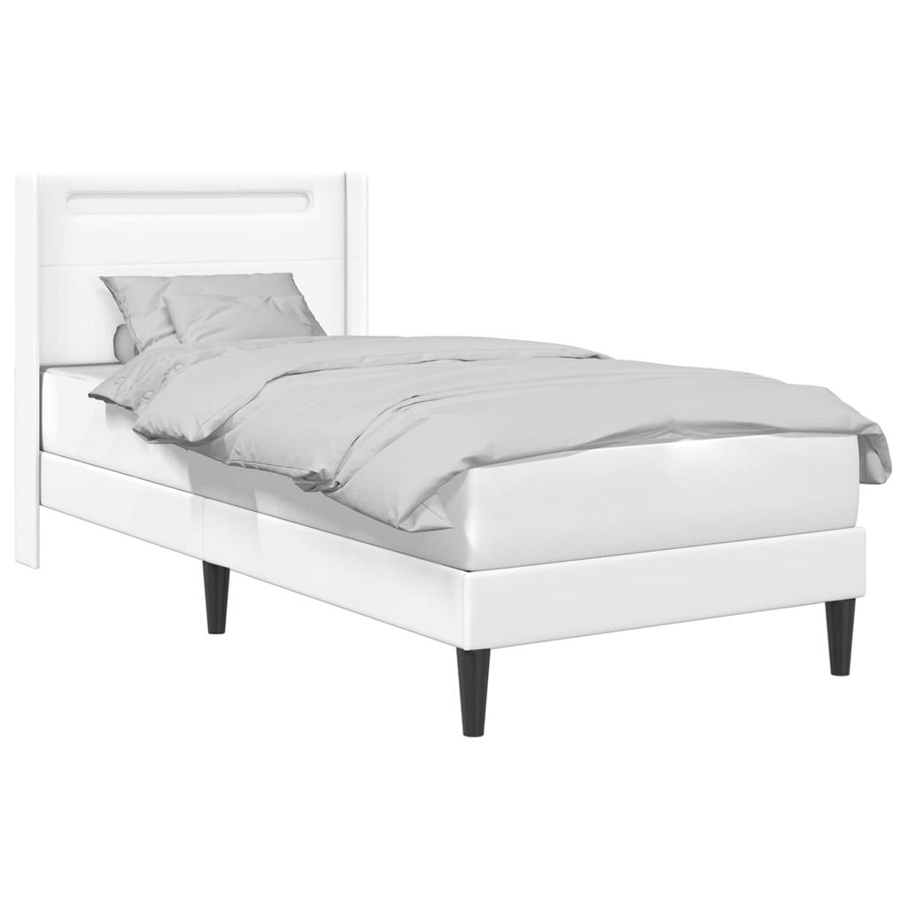 Bed Frame with LED Light Strips White 80 X 200 Cm Faux Leather