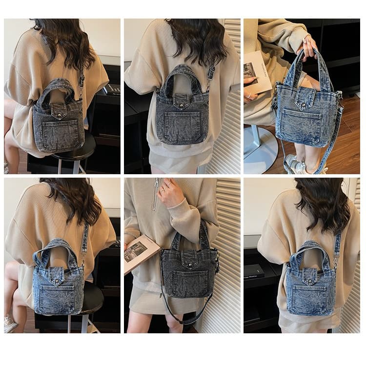 Vintage Washed Denim Mini Tote Bag Hand Bag