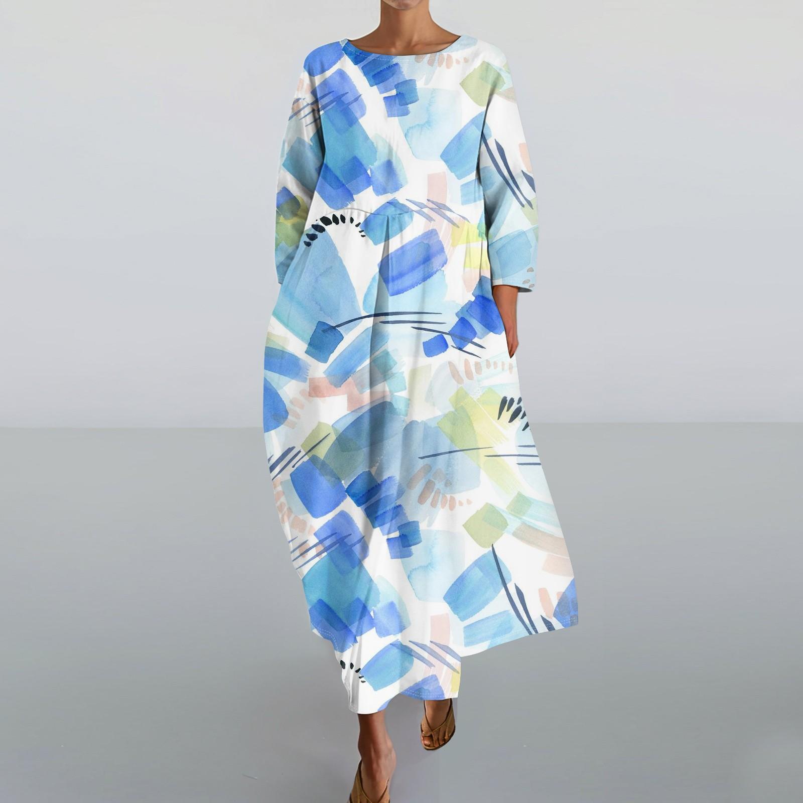 

Женское модное свободное платье с карманом и круглым вырезом с рукавами три четверти XXL