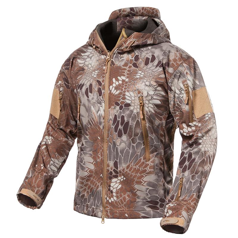 Veste militaire softshell pour homme, veste de camouflage tactique en polaire imperméable, manteau coupe-vent d'extérieur à capuche en peau de requin