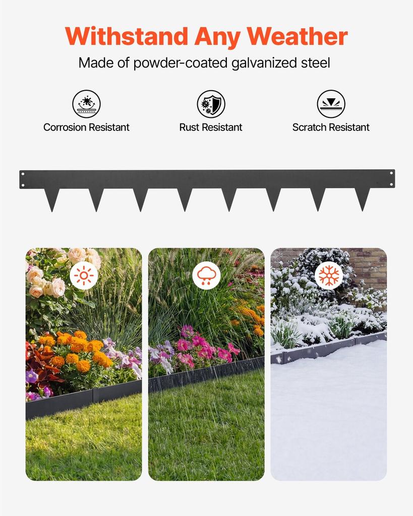 Galvanized Steel Landscape Edging, 10-Pack 1016 X 114 Mm Metal Edging for Landscaping with 11 Mounting Clips, Heavy Duty Metal Garden Edge Border for