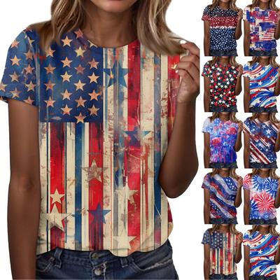 Camiseta de Manga Corta con Cuello Redondo Estampada Casual de Moda para Mujer Camiseta Top Top