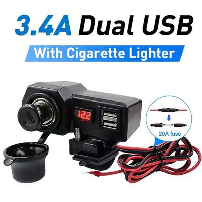 Caricabatterie per telefono per moto Ricarica rapida 3.4A Dual USB 10-24V con accessori per la modifica del misuratore di visualizzazione della tensione