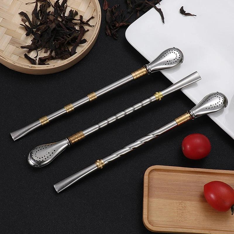 Drinking Straw Yerba Mate Tea Spoon Drinkware Stainless Steel Reusable Straws Metal Washable Tea Filter Cocktail Drinkware Bar