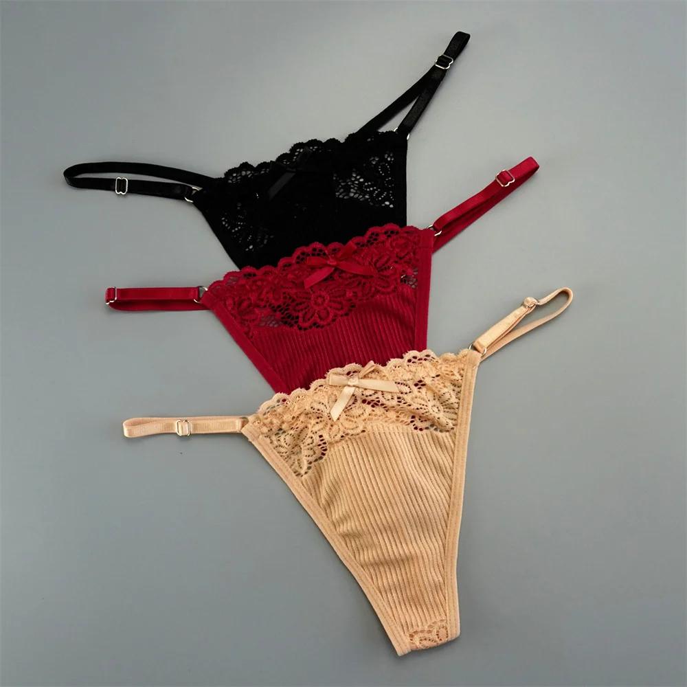 3Pcs/Pack Women Sexy Thong  Low Waist Sexy Underwear Hollow Out Lace Panties Lingerie Superior Comfortable G-String Fast Send