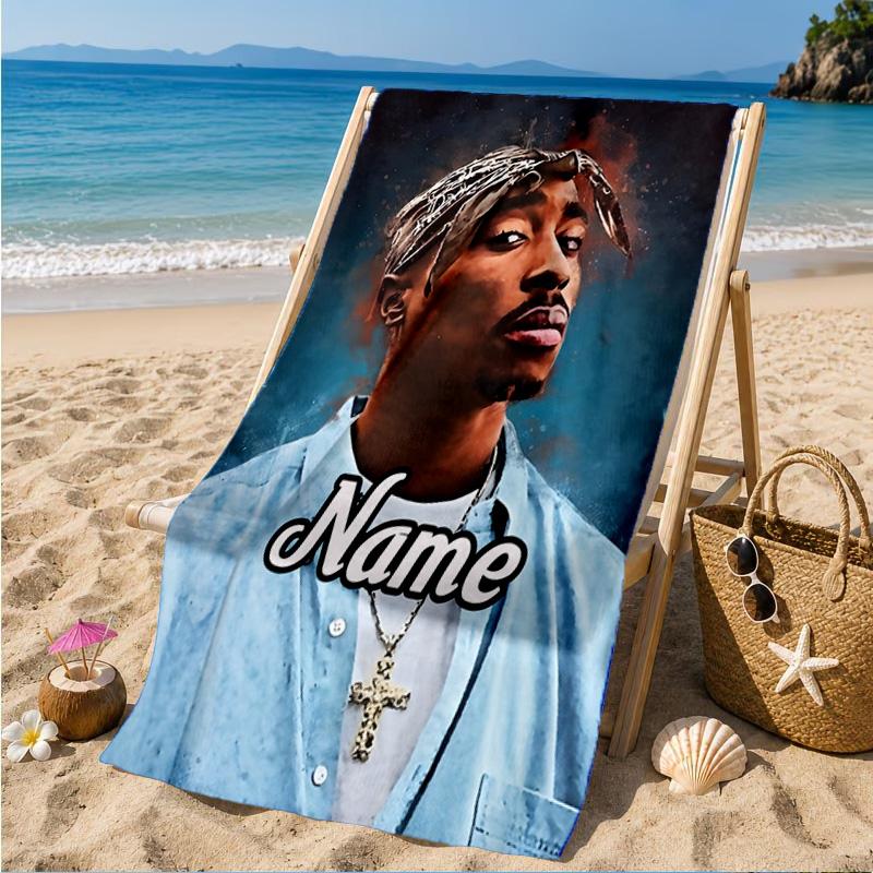 Custom Name Rap Legend Tupac Heart In Space Adventure Microfiber Beach Towel, Lightweight for Summer Travel, Swimming Pool Fan Gift