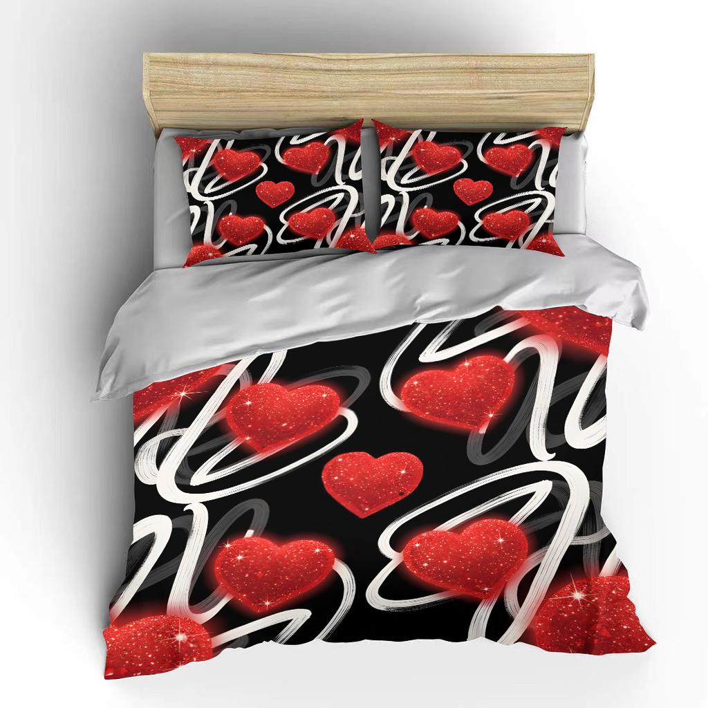 Estampa Graffiti de Corações Vermelhos Brilhantes Fundo Macio Confortável Conjunto de Roupa de Cama Capa de Edredom Incluído 1*Capa de Edredom  2*Fronhas