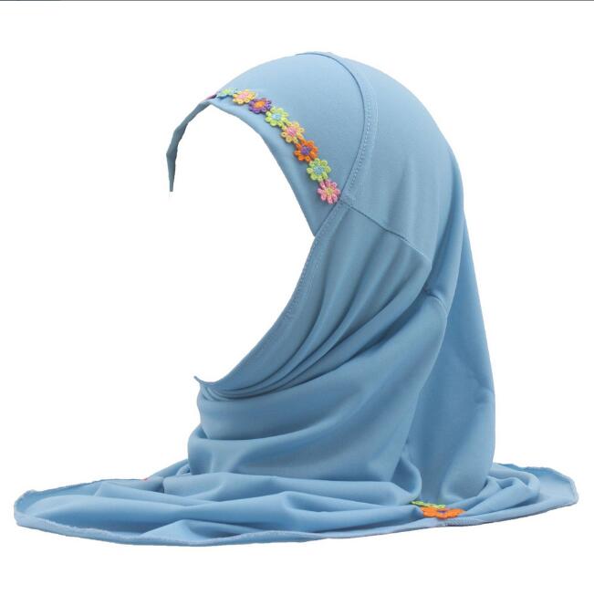 Kids Girls Muslim Beautiful Hijab Islamic Arab Scarf Shawls Flower Pattern Ramadan