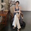 French Floral V-neck Suspender Dress Women's Summer Sweet Babe Skirt Retro Temperament Split-ended Long Dress