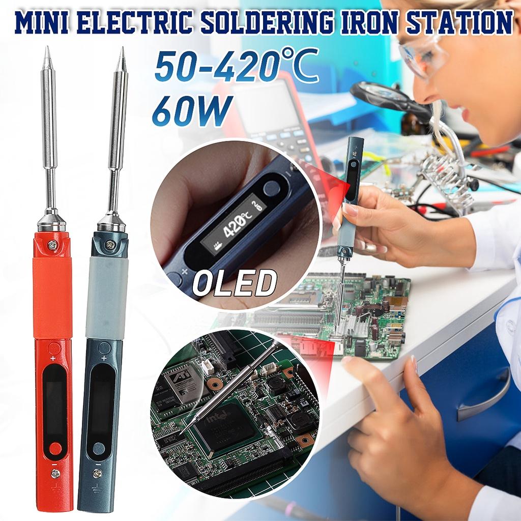 Mini Cordless Electric Soldering Iron Station Soldering Iron Adjustable Temperature Digital Display with Solder Tip 60W