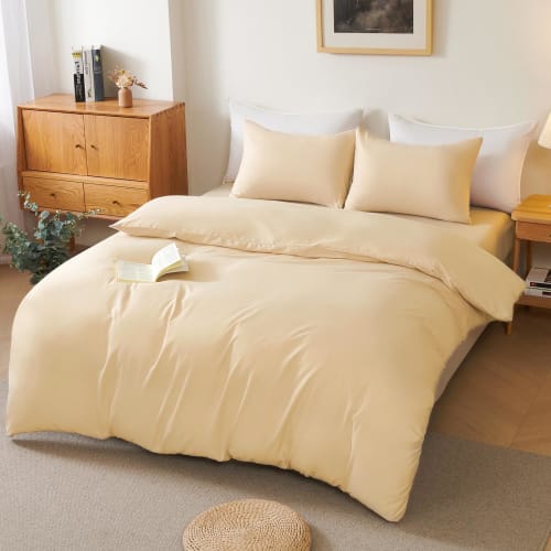 HOdo Home Semi-Double 4-Piece Bedding Set, Includes Duvet Cover, Bed Sheet, Fitted Sheet, Pillowcase, and Peach Skin Finish. Compatible with Western a
