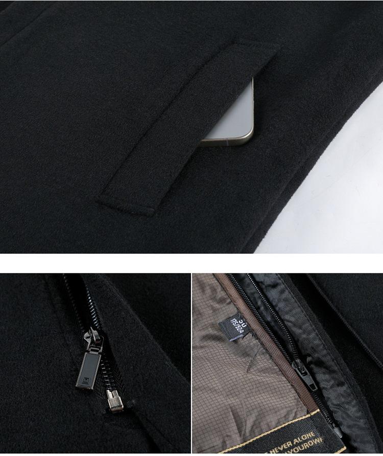Men's Double-Faced Wool Coat with Detachable Down Liner - Lapel, Thick, Medium-Long, Casual Outerwear for Autumn & Winter.