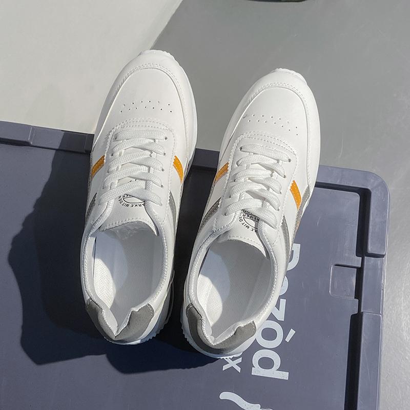 Hvite sko i skinn vår og høst nye sportssko damesko løpesko Forrest Gump sko mote enkle fritidssko