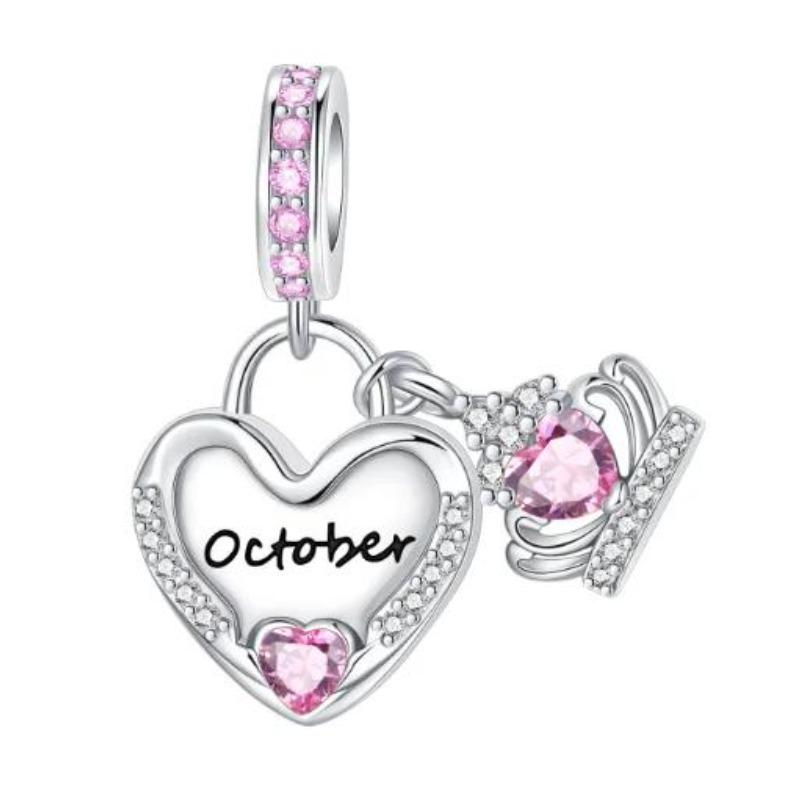 Sparkling Birthstone Charms Copper Heart Key Birthday Pendant Fit Original Necklace Bracelet Women Jewelry Diy Gift