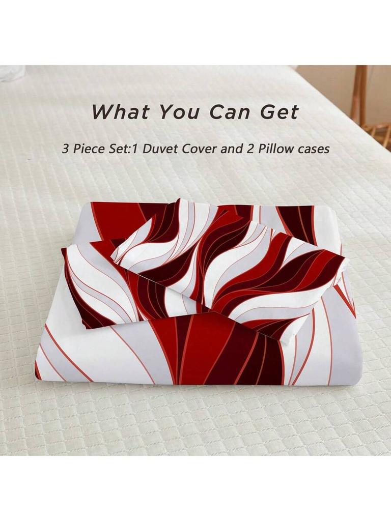 3-częściowy miękki i oddychający zestaw poszewek na kołdrę w klasyczne czerwono-białe paski - Wygodna dekoracja sypialni na każdą porę roku