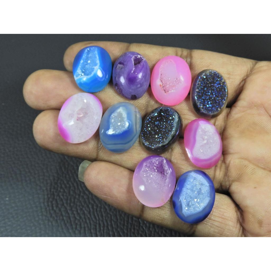 15X20MM Natural Window Druzy Agate Oval Cabochon Loose Gemstone 10 Pcs Lot C-3705