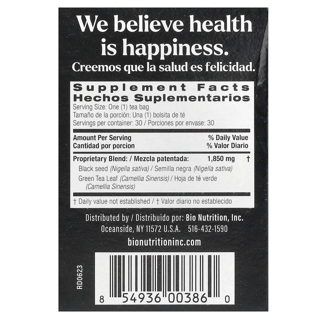 Black Seed Tea, with Green Tea, 30 Tea Bags, 55.5G (1.85Oz)