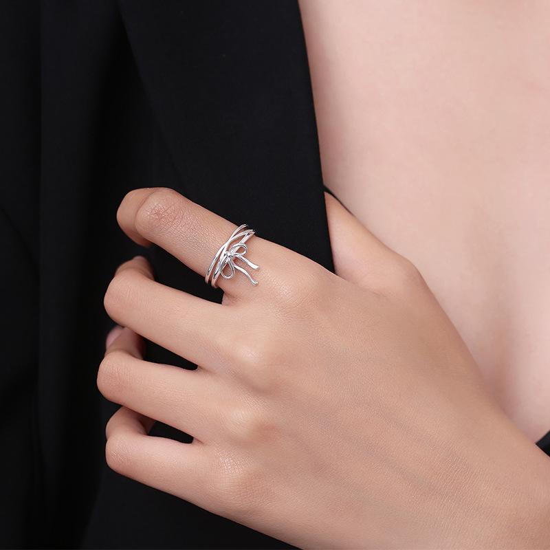 Bow Ring, Female Gentle and Sweet Open Ring Niche Design Index Finger Ring Gift for Girlfriend