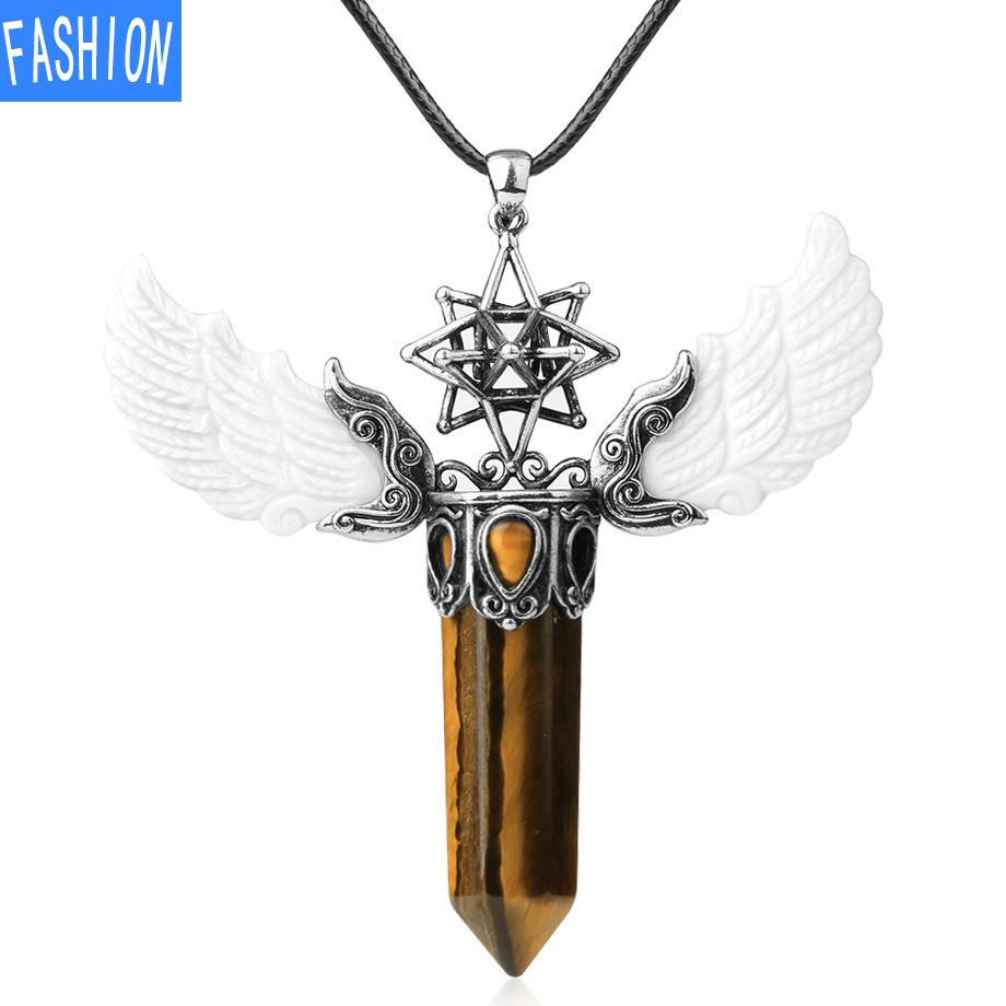 Women'S Three Dimensional Hollow Six Star Natural Crystal Pendant Stone Hexagon Necklace