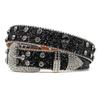 PU Leather Wide Belt Western Crystal Rhinestone Inlaid Skeleton Accessories Zinc Alloy Button Hip Hop Punk Trendy Women's 3.5cm
