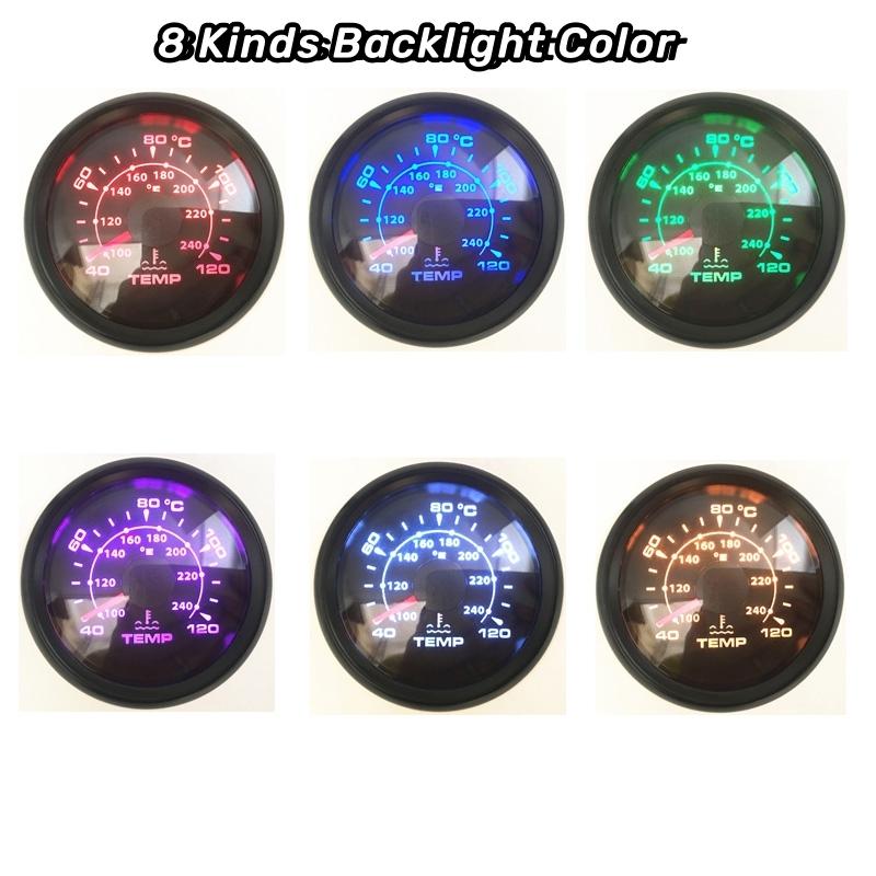 Auto Truck Boat 52mm 40-120℃ Water Temp Gauges 287.4-22.4ohm Input Signal Water Temperature Meters with 7 Kinds Backlight Color
