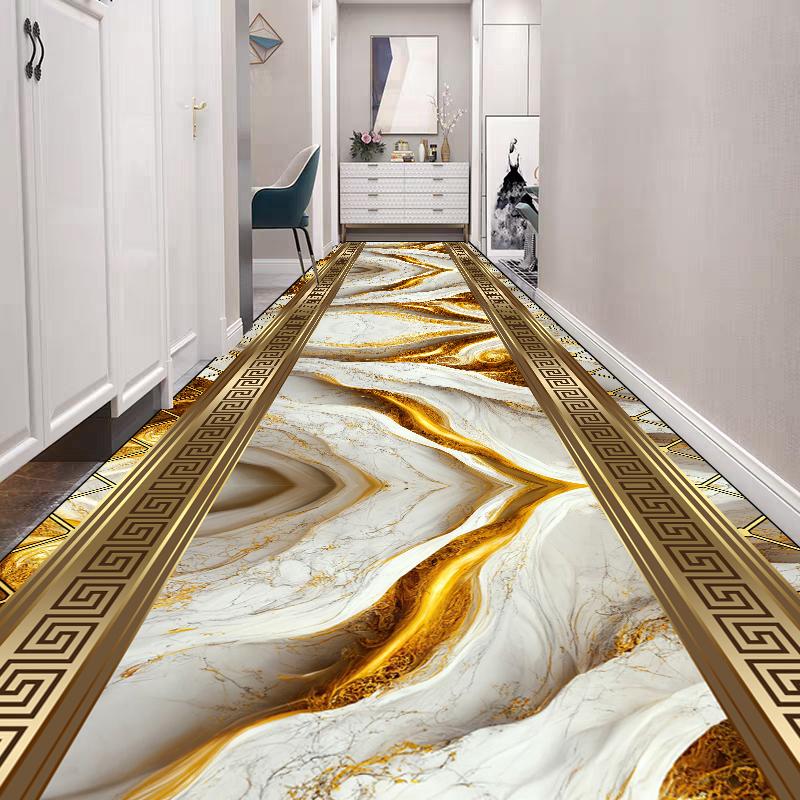 Alfombra Dorada de Lujo para Pasillo Largo Alfombras de Decoración para Vestíbulo de Hotel de Alta Gama Alfombra Pasillo Escaleras Alfombrilla Antideslizante para Cocina