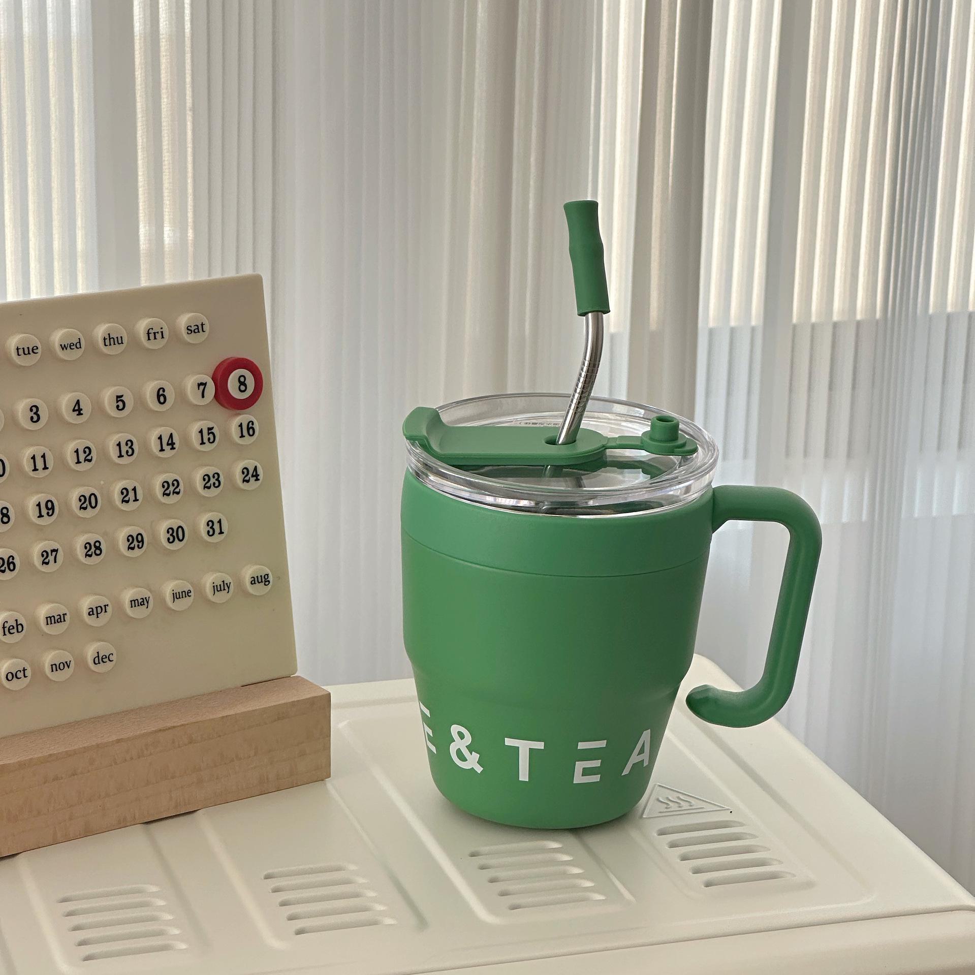 

Женская термокружка из нержавеющей стали с трубочкой и высокой ценой – кружка для кофе в офисе 480ml+resin sticker+cup brush