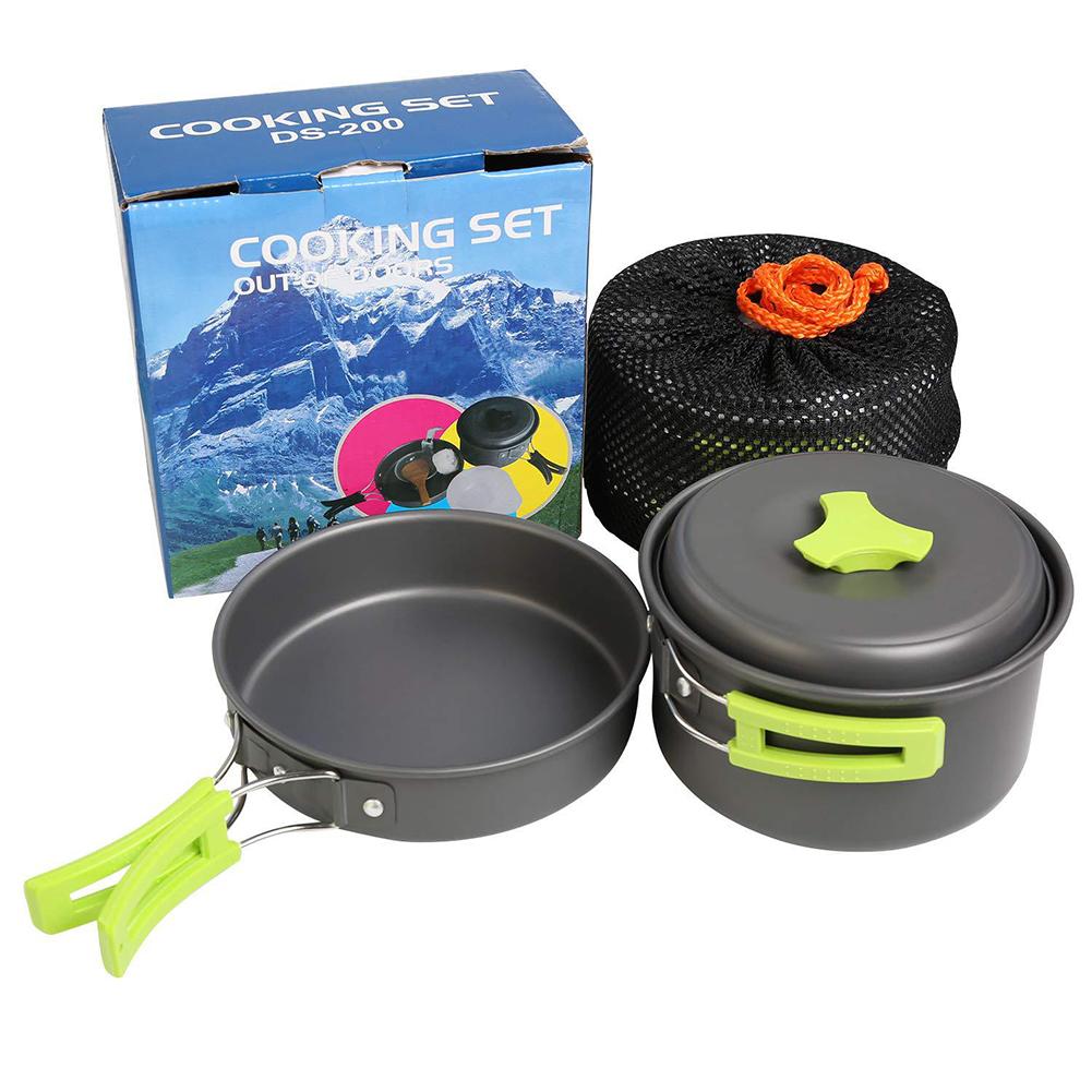 Camping Kochgeschirr Set Outdoor Tragbar Aluminiumlegierung Ds200 Wasserkocher Pfanne Topf Kochset Geschirr Ausrüstung