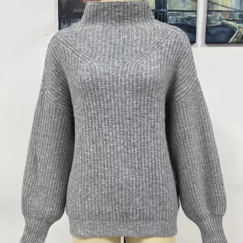 IHUASU Autumn and Winter Solid Colour Pullover Loose Women's High Neck Sweater