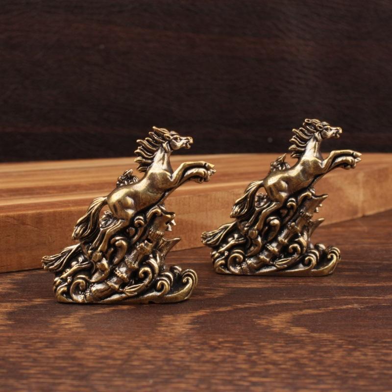 Vintage Brass Horse Statue Feng Shui Lucky Wealth Decor Collectible Figurine Zodiac Horse Ornament Good Fortune Home Decoration