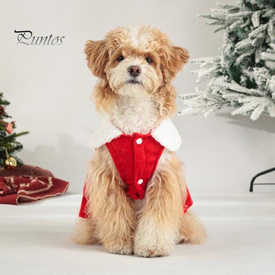Easy to Wear Dog Apparel Christmas Velvet Dress, Red Festive Dress with Fleece Collar, Cute Sleeveless Puppy Clothes for Cold Weather Cozy Holiday