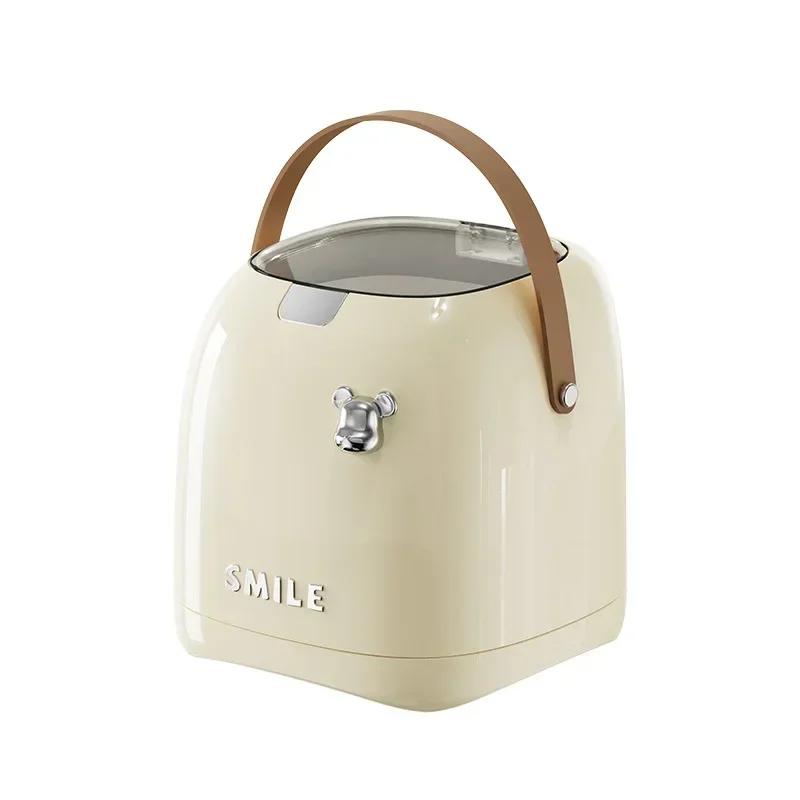 Desktop Decoration Wastebasket Trash Can Small Paper Basket Recycle Bin Handle Tissue Storage Box Deluxe Mini Household Cleaning