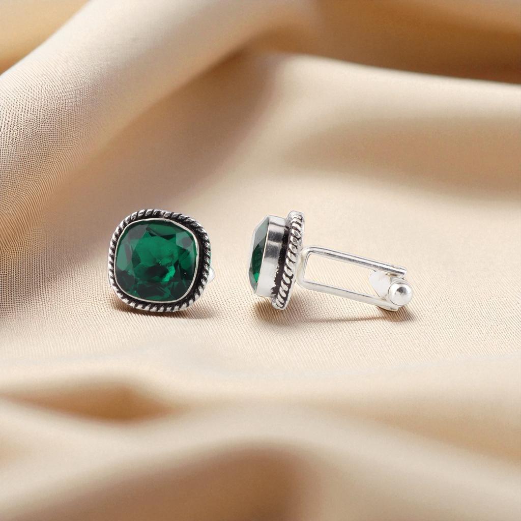 Chrome Diopside Gemstone 925 Sterling Silver Jewelry Handcrafted Cufflinks 0.61" CL-7-7