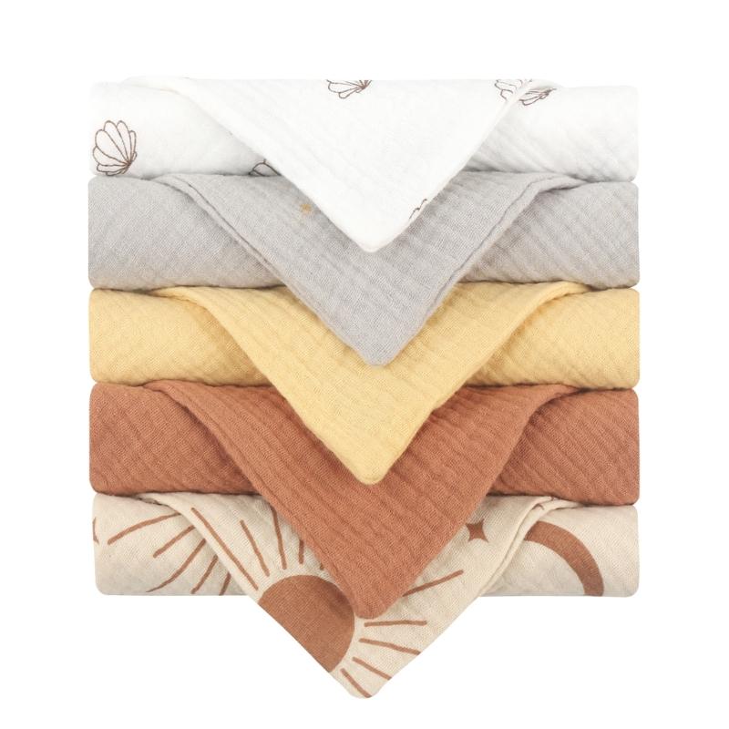 5 Pcs Baby Cotton Square Towel Infant Hand Face Washcloth Handkerchief Muslin Cloth Feeding Bib Burp Cloth Saliva Towel Gifts