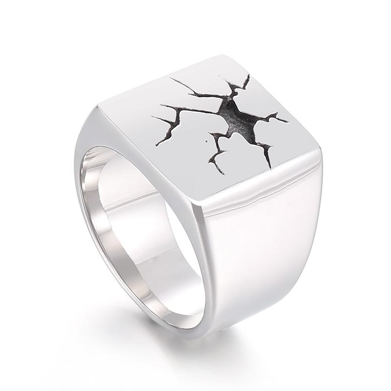 Punk Cracks Charm Ring for Men Stainless Steel 316L Shiny Anillos Accessories Personalized Lightning Party Jewelry