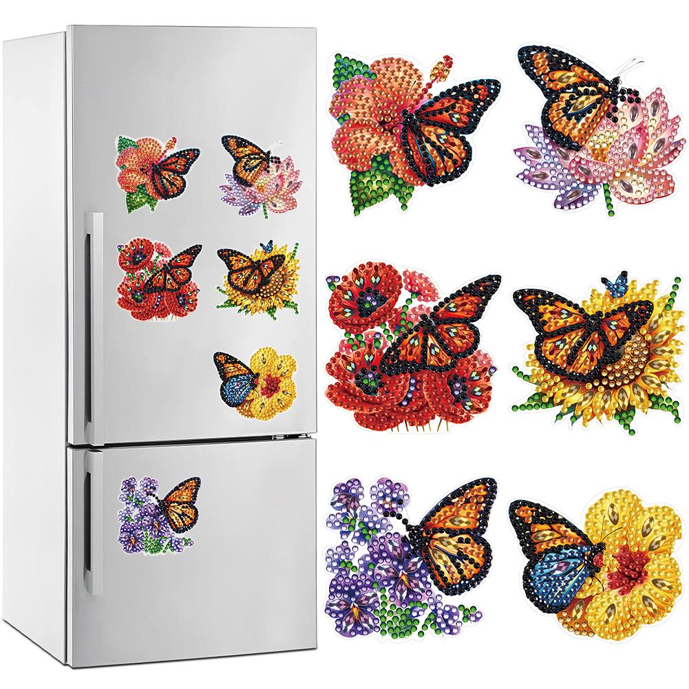 6 Pcs Full Drill Fridge Magnets Sticker Car Butterfly Dragonfly Diamond Painting Magnets Refrigerator for DIY Crafts Party Gift