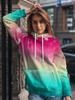Felpa con cappuccio a maniche lunghe da donna, tasca con coulisse stampata a gradiente 3D per pullover casual ampio, felpa personalizzata