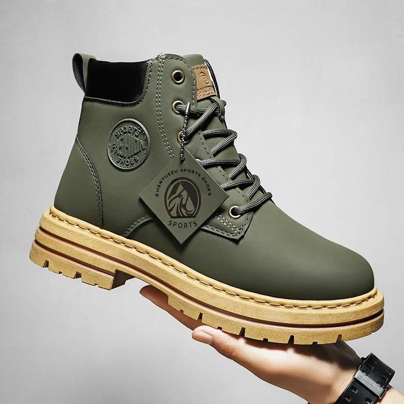 

Модные высокие ботинки Кожаные Повседневные Хлопковые Туфли Для Занятий Спортом На Открытом Воздухе Мужские Рабочие Модные Водонепроницаемые Нескользящие Ботинки Мужские Ботинки Байкера 44 армия зеленый